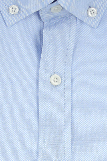 Açık Mavi Uzun Kol Slim Fit Düğmeli Yaka Oxford Pamuklu Kolay Ütülenebilir Gömlek