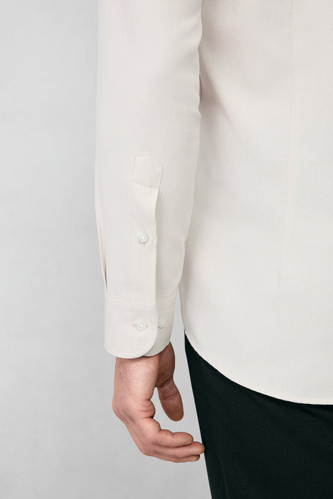 Orta Bej Uzun Kol Slim Fit Düğmeli Yaka Pamuklu Kolay Ütülenebilir 4 Mevsim Oxford Gömlek