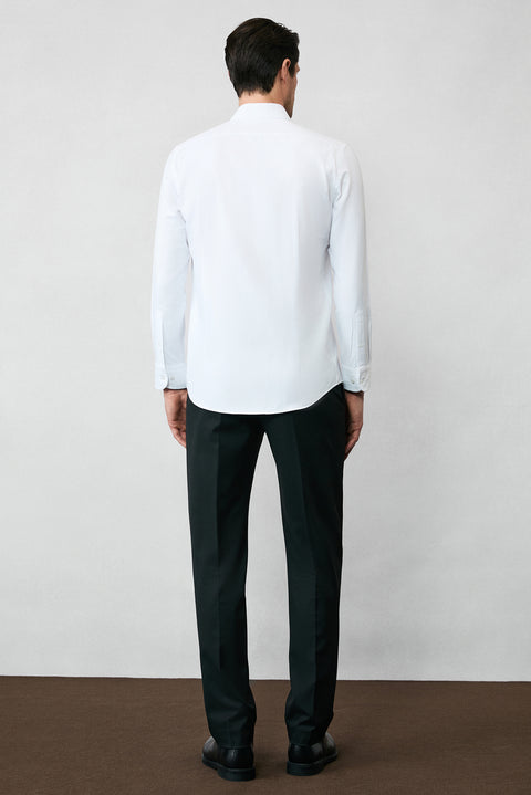 Beyaz Uzun Kol Slim Fit Düğmeli Yaka Pamuklu Kolay Ütülenebilir 4 Mevsim Oxford Gömlek