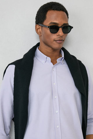  Lila Uzun Kol Slim Fit Düğmeli Yaka Pamuklu Kolay Ütülenebilir 4 Mevsim Oxford Gömlek