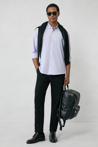  Lila Uzun Kol Slim Fit Düğmeli Yaka Pamuklu Kolay Ütülenebilir 4 Mevsim Oxford Gömlek