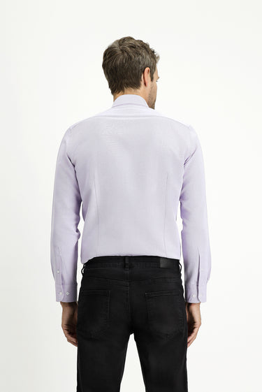  Lila Uzun Kol Slim Fit Düğmeli Yaka Pamuklu Kolay Ütülenebilir 4 Mevsim Oxford Gömlek