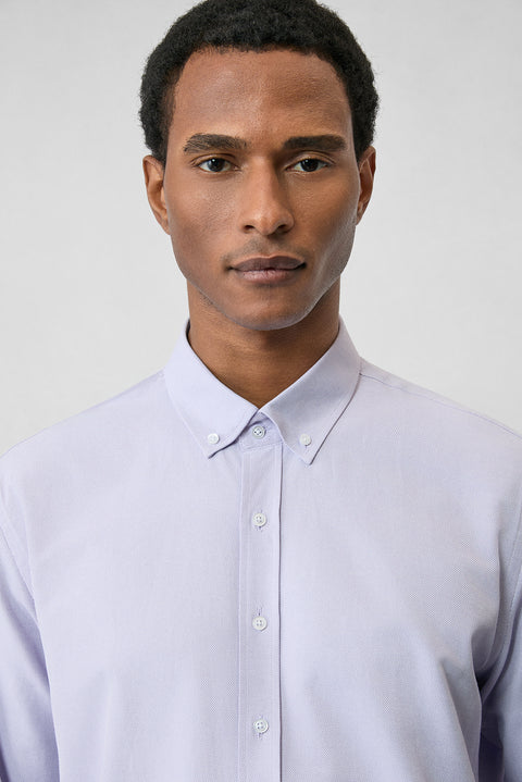Lila Uzun Kol Slim Fit Düğmeli Yaka Pamuklu Kolay Ütülenebilir 4 Mevsim Oxford Gömlek