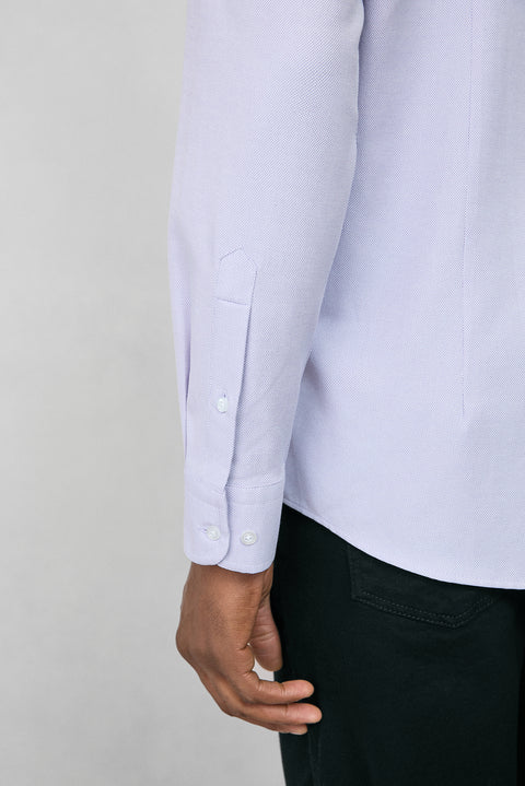 Lila Uzun Kol Slim Fit Düğmeli Yaka Pamuklu Kolay Ütülenebilir 4 Mevsim Oxford Gömlek