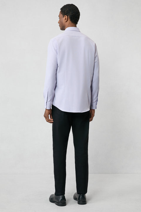 Lila Uzun Kol Slim Fit Düğmeli Yaka Pamuklu Kolay Ütülenebilir 4 Mevsim Oxford Gömlek