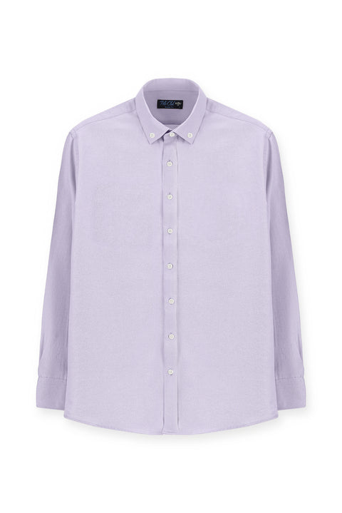 Lila Uzun Kol Slim Fit Düğmeli Yaka Pamuklu Kolay Ütülenebilir 4 Mevsim Oxford Gömlek
