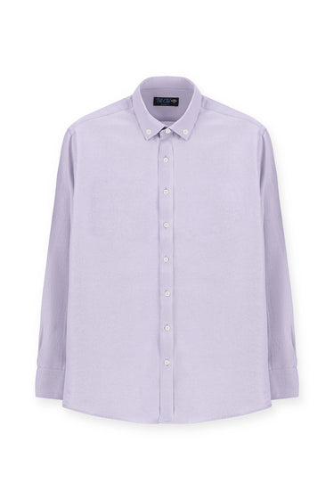 Lila Uzun Kol Slim Fit Düğmeli Yaka Oxford Pamuklu Kolay Ütülenebilir Gömlek