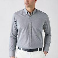 Dark Anthracite Long Sleeve Slim Fit Button-Down Collar Cotton Easy-Iron 4-Season Oxford Shirt