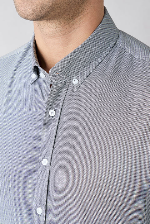 Dark Anthracite Long Sleeve Slim Fit Button-Down Collar Cotton Easy-Iron 4-Season Oxford Shirt