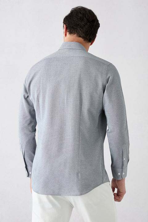 Dark Anthracite Long Sleeve Slim Fit Button-Down Collar Cotton Easy-Iron 4-Season Oxford Shirt