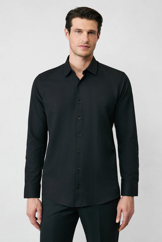  Siyah Uzun Kol Slim Fit Klasik Yaka Pamuklu Kolay Ütülenebilir 4 Mevsim Oxford Gömlek