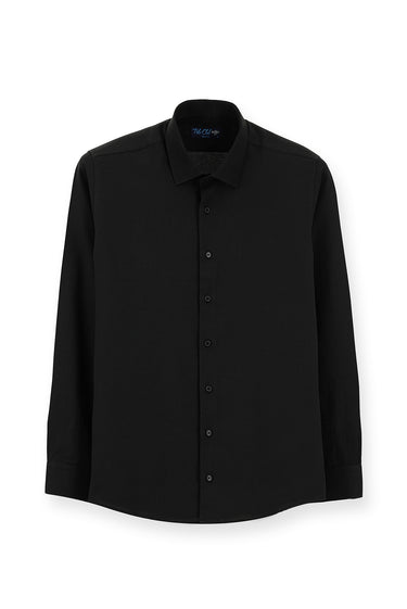 Siyah Uzun Kol Slim Fit Klasik Yaka Oxford Pamuklu Kolay Ütülenebilir Gömlek