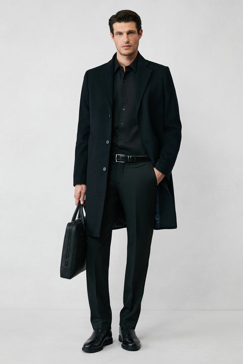 Siyah Uzun Kol Slim Fit Klasik Yaka Pamuklu Kolay Ütülenebilir Oxford 4 Mevsim Gömlek