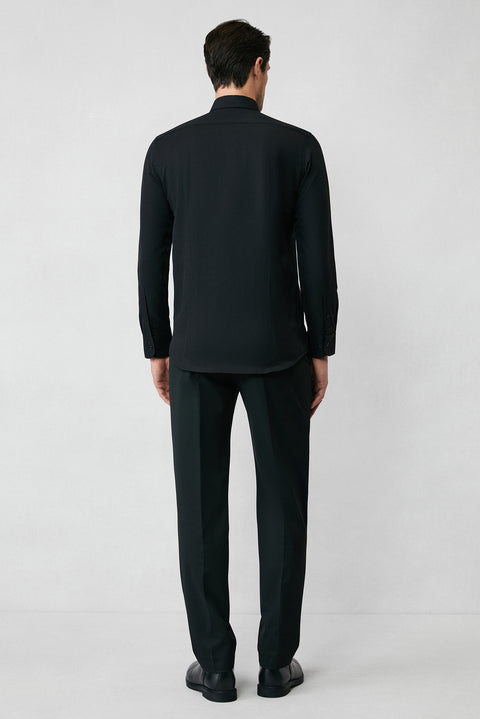 Siyah Uzun Kol Slim Fit Klasik Yaka Pamuklu Kolay Ütülenebilir Oxford 4 Mevsim Gömlek