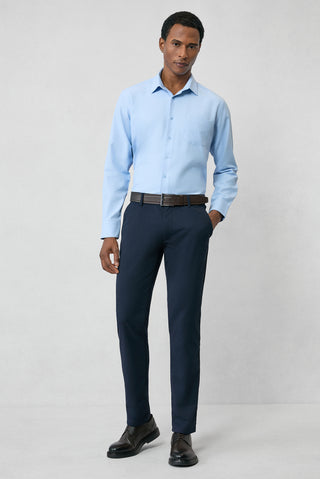  Açık Mavi Uzun Kol Slim Fit Klasik Yaka Pamuklu Kolay Ütülenebilir Oxford 4 Mevsim Gömlek