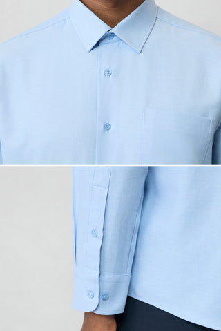 Açık Mavi Uzun Kol Slim Fit Klasik Yaka Pamuklu Kolay Ütülenebilir Oxford 4 Mevsim Gömlek