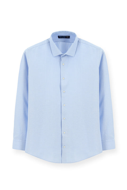 Açık Mavi Uzun Kol Slim Fit Klasik Yaka Pamuklu Kolay Ütülenebilir Oxford 4 Mevsim Gömlek