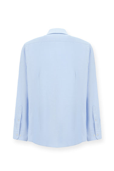 Açık Mavi Uzun Kol Slim Fit Klasik Yaka Pamuklu Kolay Ütülenebilir 4 Mevsim Oxford Gömlek