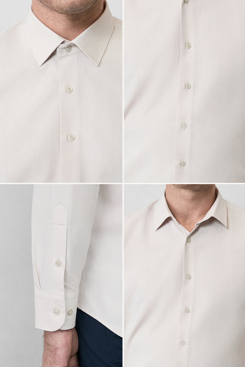 Orta Bej Uzun Kol Slim Fit Klasik Yaka Pamuklu Kolay Ütülenebilir Oxford 4 Mevsim Gömlek