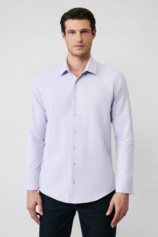  Lila Uzun Kol Slim Fit Klasik Yaka Pamuklu Kolay Ütülenebilir 4 Mevsim Oxford Gömlek