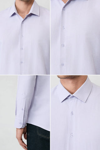  Lila Uzun Kol Slim Fit Klasik Yaka Pamuklu Kolay Ütülenebilir 4 Mevsim Oxford Gömlek