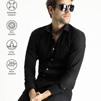 Siyah Techno-Line Uzun Kol Slim Fit Dar Kesim Klasik Gömlek