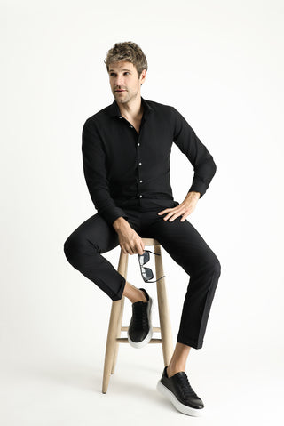  Siyah Techno-Line Uzun Kol Slim Fit Dar Kesim Klasik Gömlek