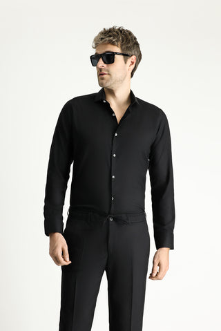  Siyah Techno-Line Uzun Kol Slim Fit Dar Kesim Klasik Gömlek