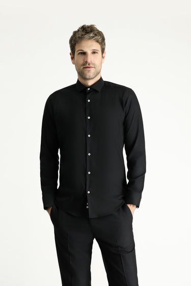 Siyah Techno-Line Uzun Kol Slim Fit Dar Kesim Klasik Gömlek