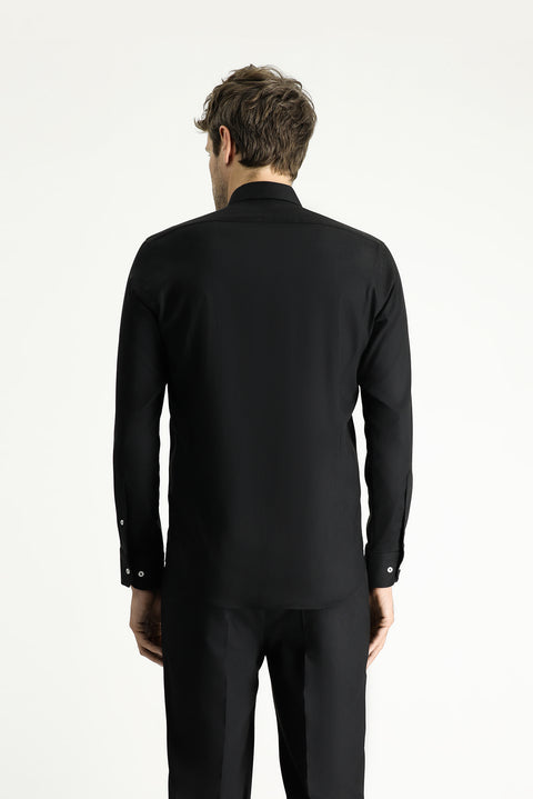 Siyah Techno-Line Uzun Kol Slim Fit Dar Kesim Klasik Gömlek