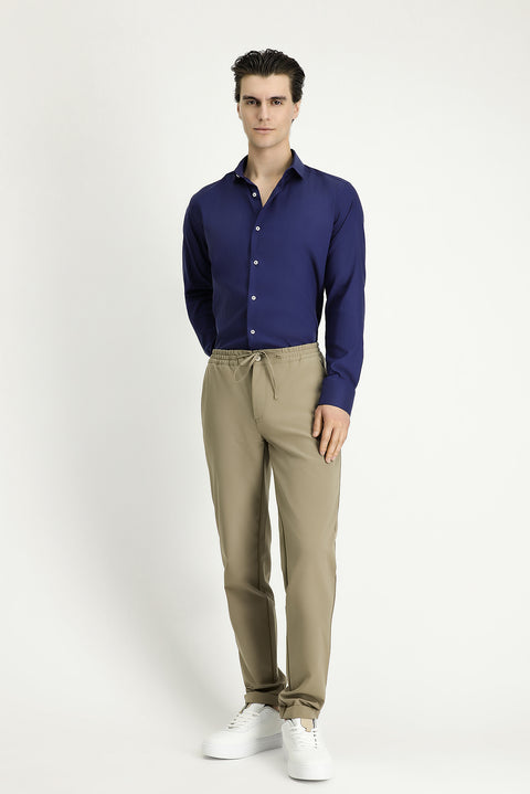 Koyu Lacivert Techno-Line Uzun Kol Slim Fit Dar Kesim Klasik Gömlek