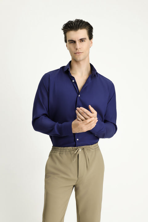 Koyu Lacivert Techno-Line Uzun Kol Slim Fit Dar Kesim Klasik Gömlek