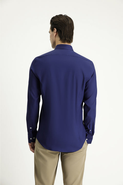 Koyu Lacivert Techno-Line Uzun Kol Slim Fit Dar Kesim Klasik Gömlek