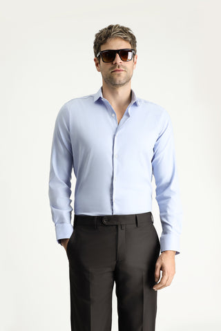  Açık Mavi Techno-Line Uzun Kol Slim Fit Dar Kesim Klasik Gömlek