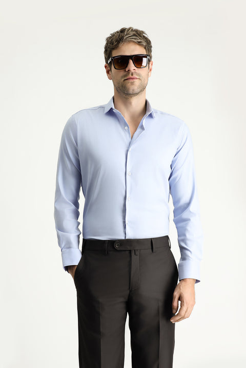 Açık Mavi Techno-Line Uzun Kol Slim Fit Dar Kesim Klasik Gömlek