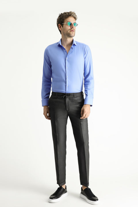 Koyu Mavi  Techno-Line Uzun Kol Slim Fit Dar Kesim Klasik Gömlek