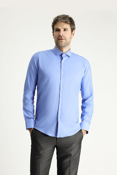 Koyu Mavi  Techno-Line Uzun Kol Slim Fit Dar Kesim Klasik Gömlek