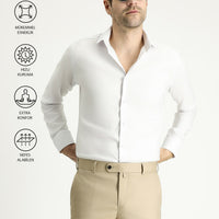 Beyaz Techno-Line Uzun Kol Slim Fit Dar Kesim Klasik Gömlek