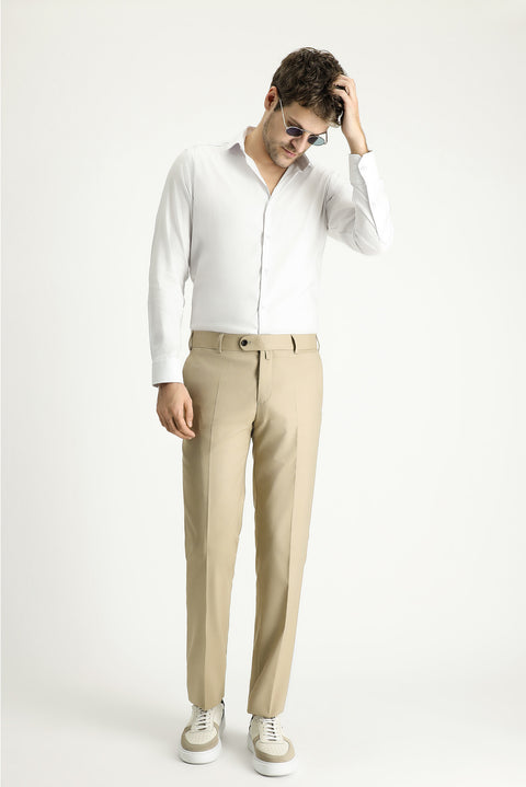 Beyaz Techno-Line Uzun Kol Slim Fit Dar Kesim Klasik Gömlek