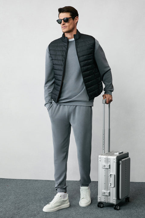 Siyah Dik Yaka Fermuarlı Kapitone Spor Şişme Yelek