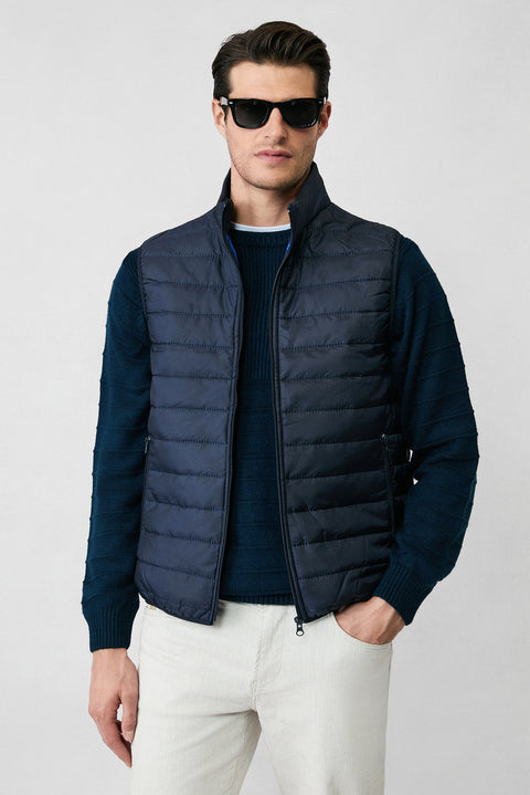 Koyu Lacivert Dik Yaka Fermuarlı Kapitone Spor Şişme Yelek