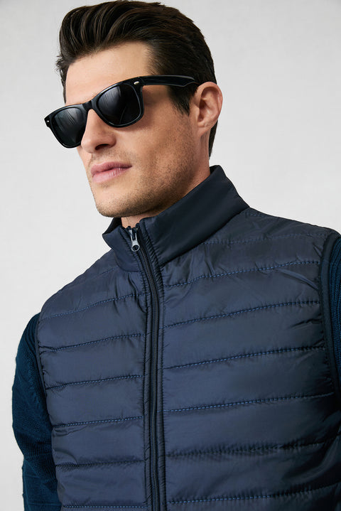 Koyu Lacivert Dik Yaka Fermuarlı Kapitone Spor Şişme Yelek