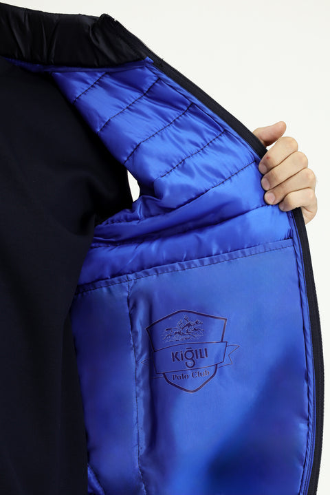 Koyu Lacivert Dik Yaka Fermuarlı Kapitone Spor Şişme Yelek