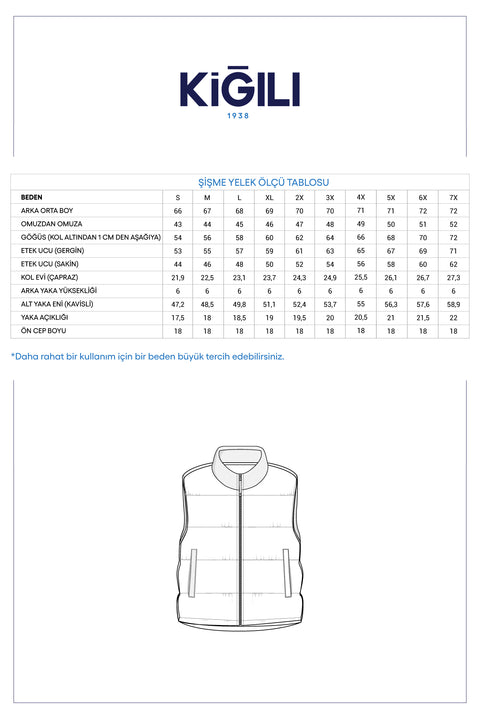Koyu Lacivert Dik Yaka Fermuarlı Kapitone Spor Şişme Yelek