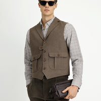 Açık Kahve  Slim Fit Dar Kesim Desenli Yünlü Yelek