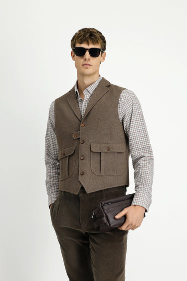  Açık Kahve  Slim Fit Dar Kesim Desenli Yünlü Yelek