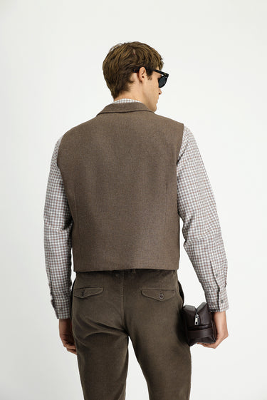 Açık Kahve  Slim Fit Dar Kesim Desenli Yünlü Yelek