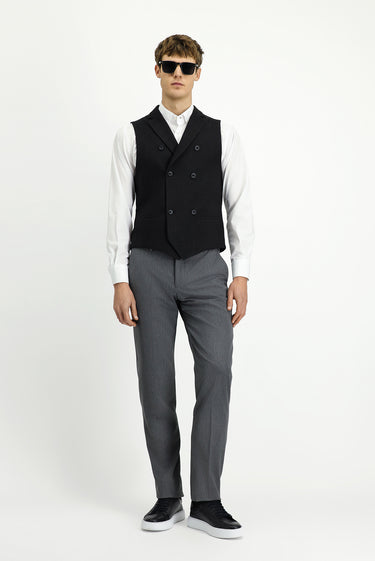  Siyah Slim Fit Dar Kesim Desenli Klasik Kruvaze Yelek