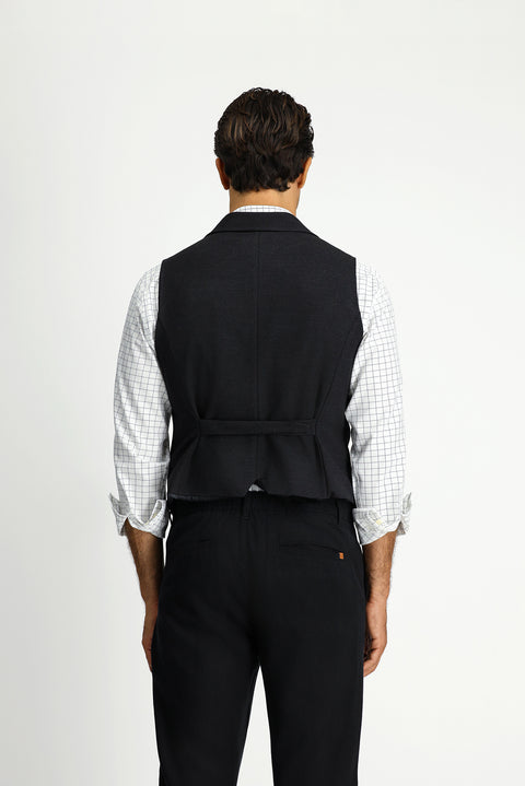 Siyah Slim Fit Dar Kesim Desenli Klasik Kruvaze Yelek