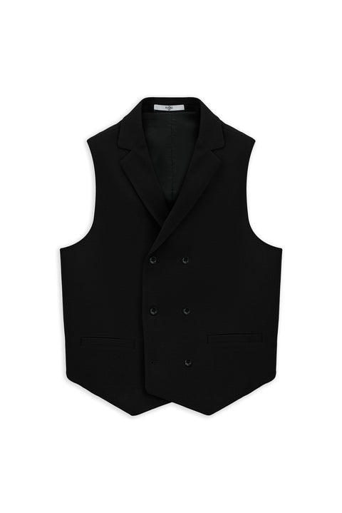 Siyah Slim Fit Dar Kesim Desenli Klasik Kruvaze Yelek